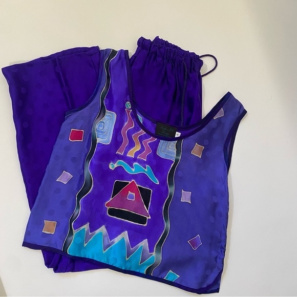 Heather Bell Hand Painted Silk Pajama Set, Purple S #090 - Picture 1 of 13